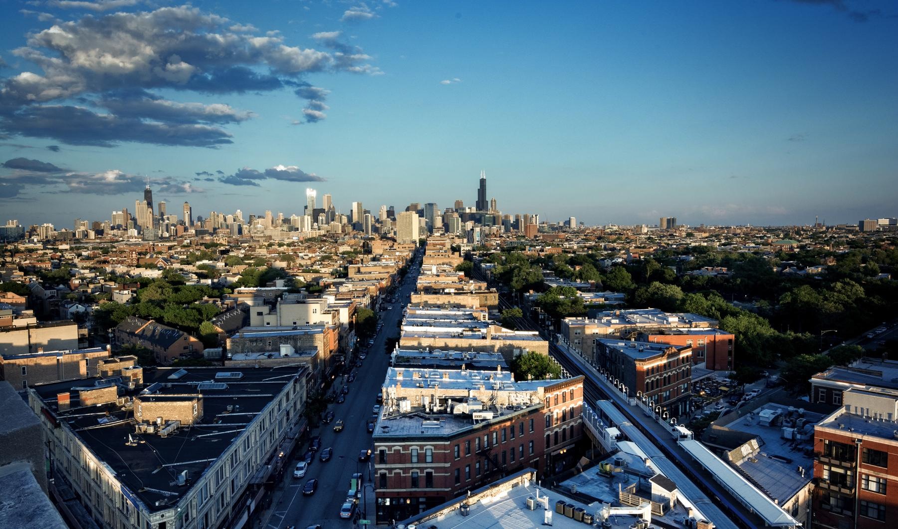 a city with many buildings and streets